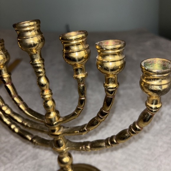 Vintage Menorah 7 Arm 10" Rotating Swing Arms Heavy Solid Brass Candelabra - Picture 3 of 10